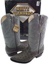 WHITE DIAMONDS Women's AVESTRUZ FULL-QUILL OSTRICH (Grey) COWBOY BOOTS - 7.5
