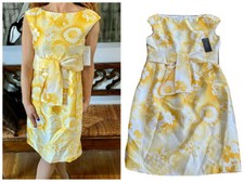 Teri Jon by Rickie Freeman Yellow Floral Silk Dress NWT 4 Spring Wedding Guest