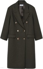New Mango Women’s Santi Khaki Double-breasted Wool Coat - Green - Size Large