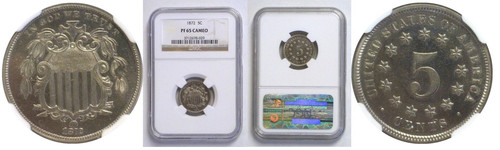 :1872 5C SHIELD NICKEL NO RAYS NGC GEM PF65CAM RARITY R6 27/24 HIGHEST GRADES