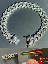 925 Silver Mens Miami Cuban Bracelet Real Iced Moissanite Passes Tester HEAVY