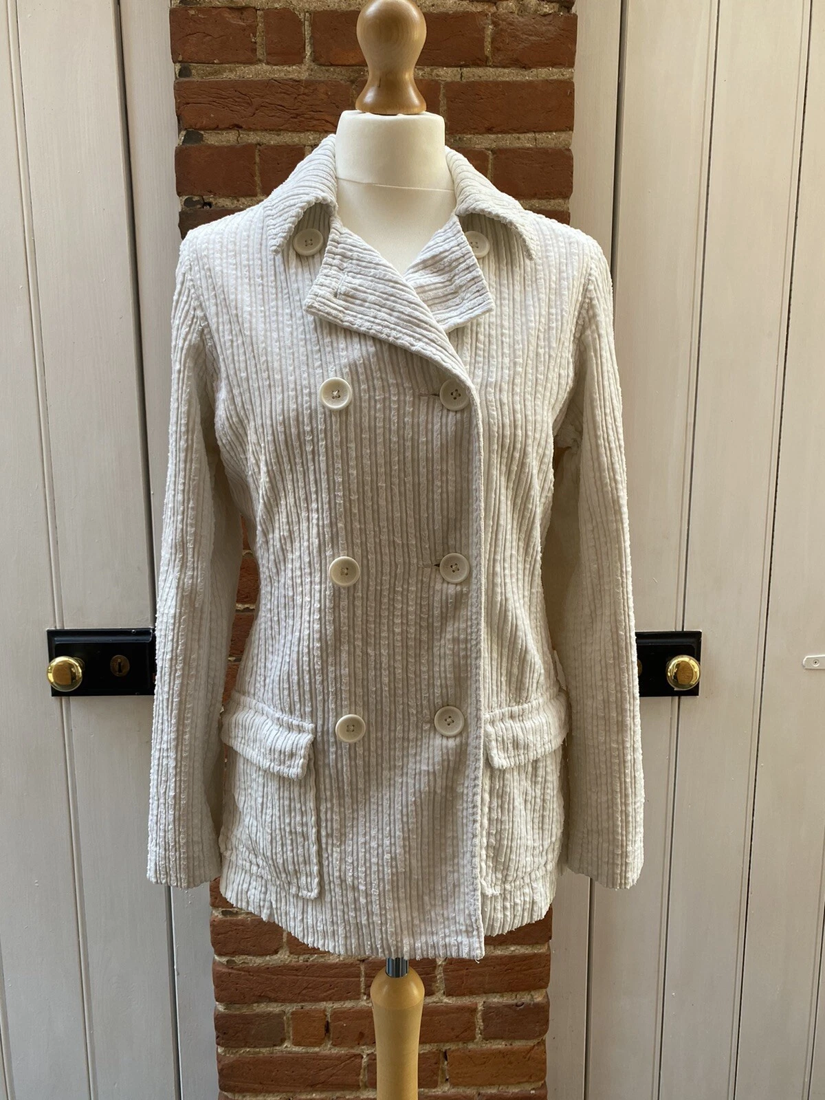 OFF WHITE Giacca Reefer Laura Ashley Off Bianca Crema Jumbo Cord Trench 10