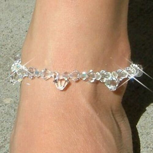 Obsessie eetlust Beeldhouwer Groß Tropfen mit Swarovski Kristall Strand Braut Sterlingsilber Fußkette  Schmuck | eBay