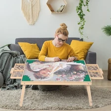 Jigsaw Puzzle Table with Folding Legs 28 "x 20" Wooden Puzzle Table with 4 Dr...