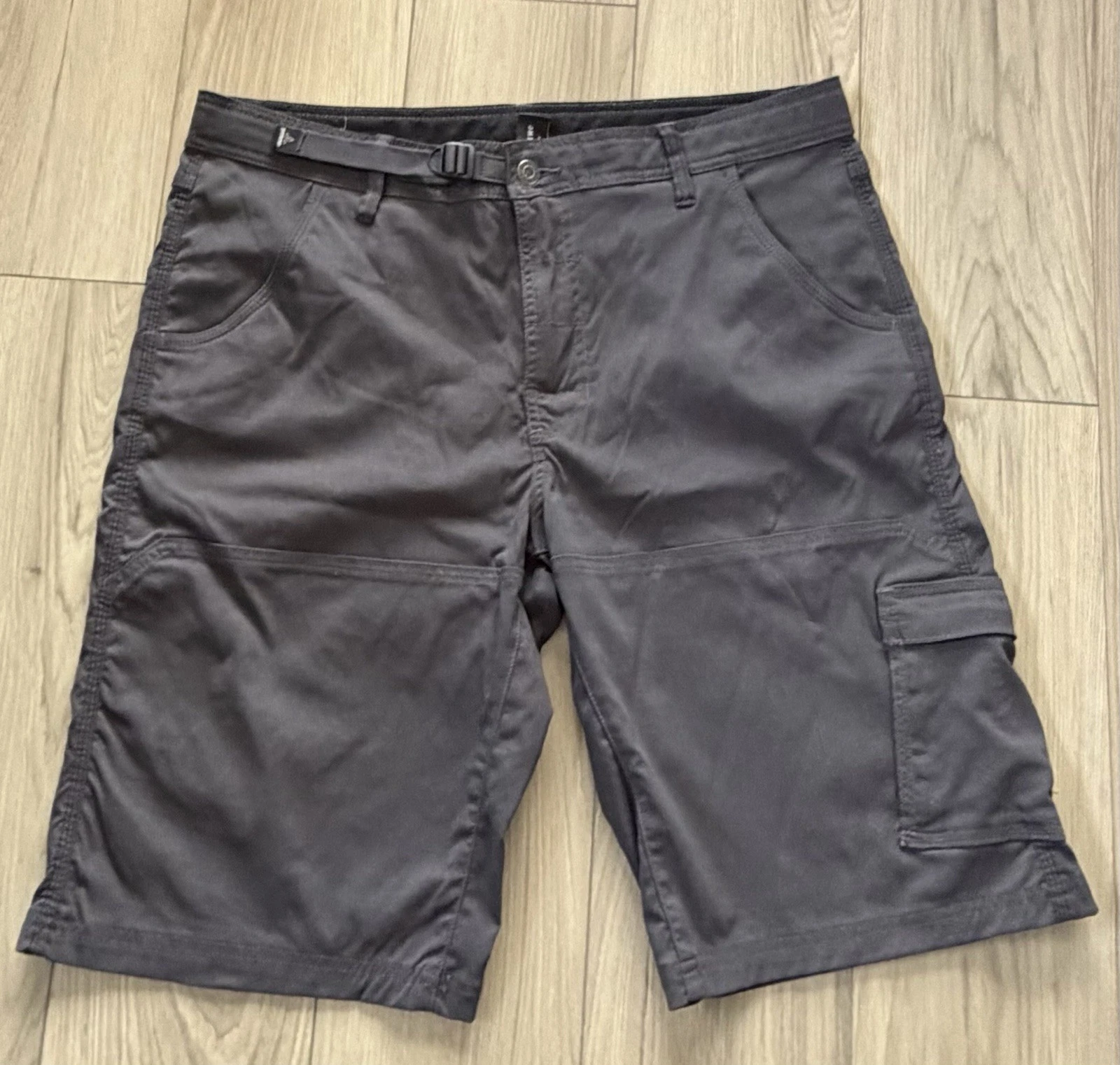 Prana Shorts Mens L Zion Cargo Belted Nylon Stretch Outdoor Hiking Gray 12”