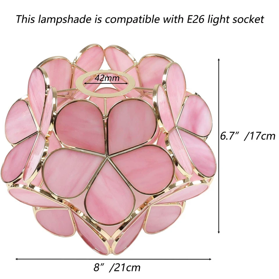 S10732 Tiffany Style Stained Glass Flower Petal Lampshade (Pink, 8" Cherry Bl... - Image 2 of 4
