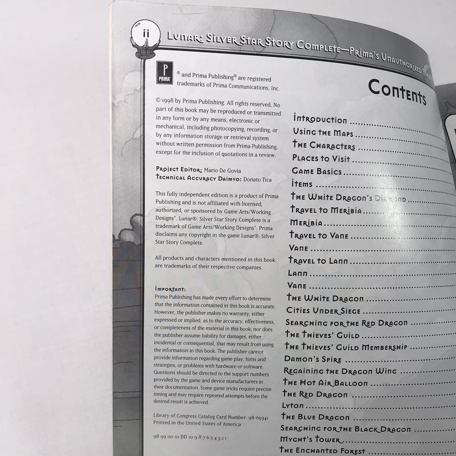 Lunar: Silver Star Story Complete Prima Unauthorized PS1 Strategy Guide 1998