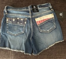 Rock Republic Women 2 American Blues Shorts Jean Low Rise Slim Star Studs NWT