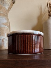 Vintage Pfaltzgraff #408 Brown Ribbed Stoneware Souffl� Casserole Baking Dish 8?