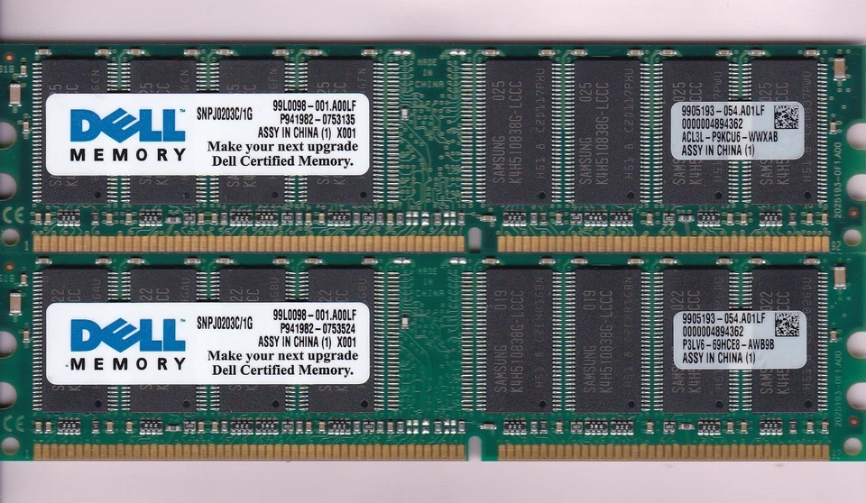 2GB 2x1GB PC-3200 DDR-400 SAMSUNG DELL SNPJ0203C/1G PC3200 DDR1 RAM MEMORY KIT - Image 2 of 3