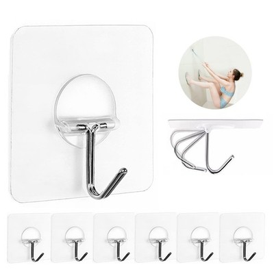 Adhesive Wall Hooks No Drill Clear Heavy Duty 13LB Sticky 8 Pack