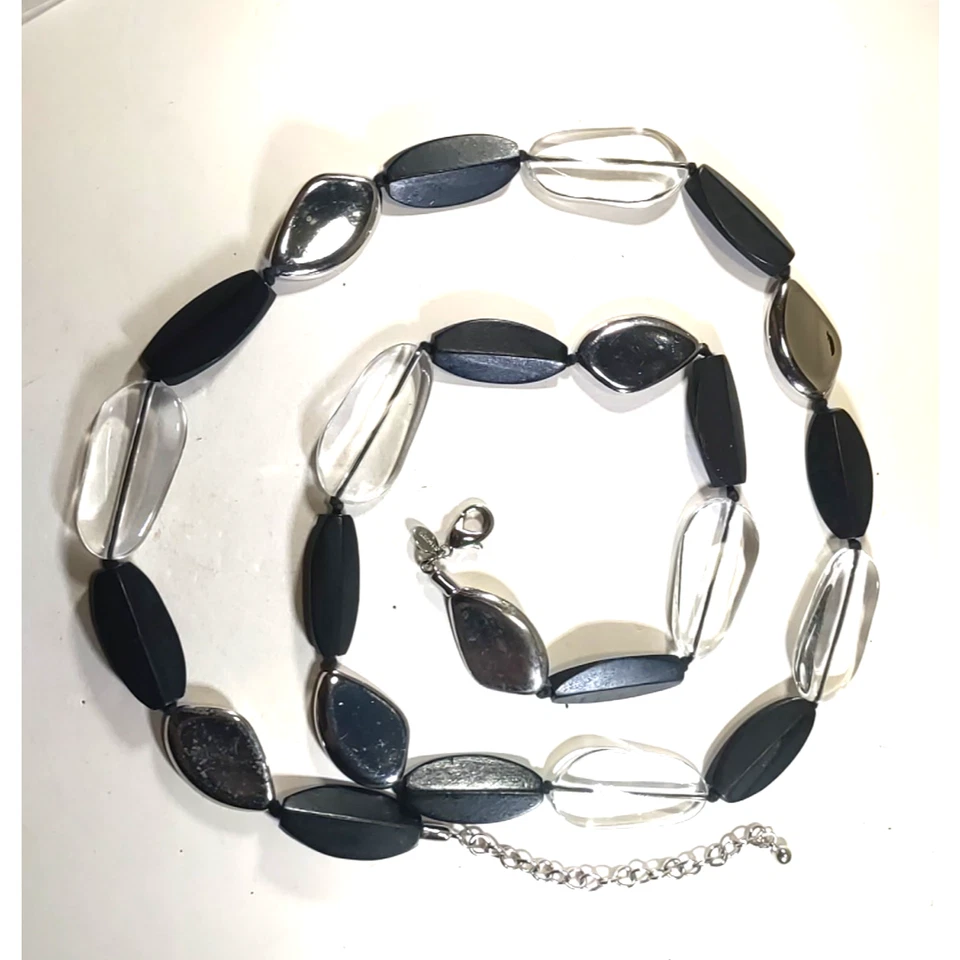 Chico's Resign 悬挂皮带透明黑色银色轻微磨损 1960 年代风格... — 第 2/4 张图片