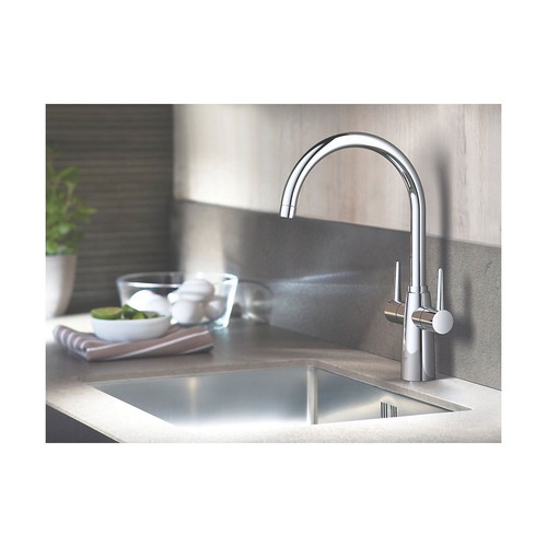 Grohe Kitchen Tap Mono Mixer Chrome Double Lever Swivel Spout Modern Faucet - Picture 2 of 2