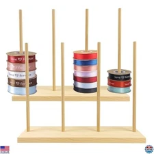 2 Pcs Wooden Ribbon Rack Storage, Washi Tape Organizer Spool Holders for Crafts