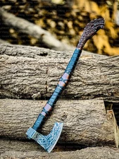 Custom Hand Forged Viking Axe with Wolf Head Engraved Handle Personalized Axe.