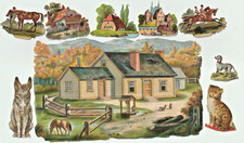 Große Oblaten Scraps die cut Farmerhaus Pfer...