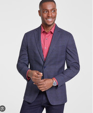 New Bar Iii Mens Blue Slim-fit Plaid Button-front Sport-coat Jacket Size 42l New Bar Iii Mens Blue Slim-fit Plaid Button-front Sport-coat Jacket Size 42l