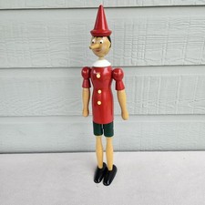 Mastro Geppetto Pinocchio Doll 20" Handmade Italy Wooden Toy Tall Red Green Sit