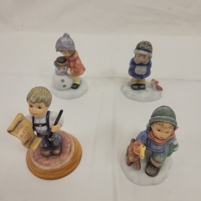 Berta Hummel Lot of 4 Geobel Figurines God Bless Let It Snow Snowman Tannenbaum