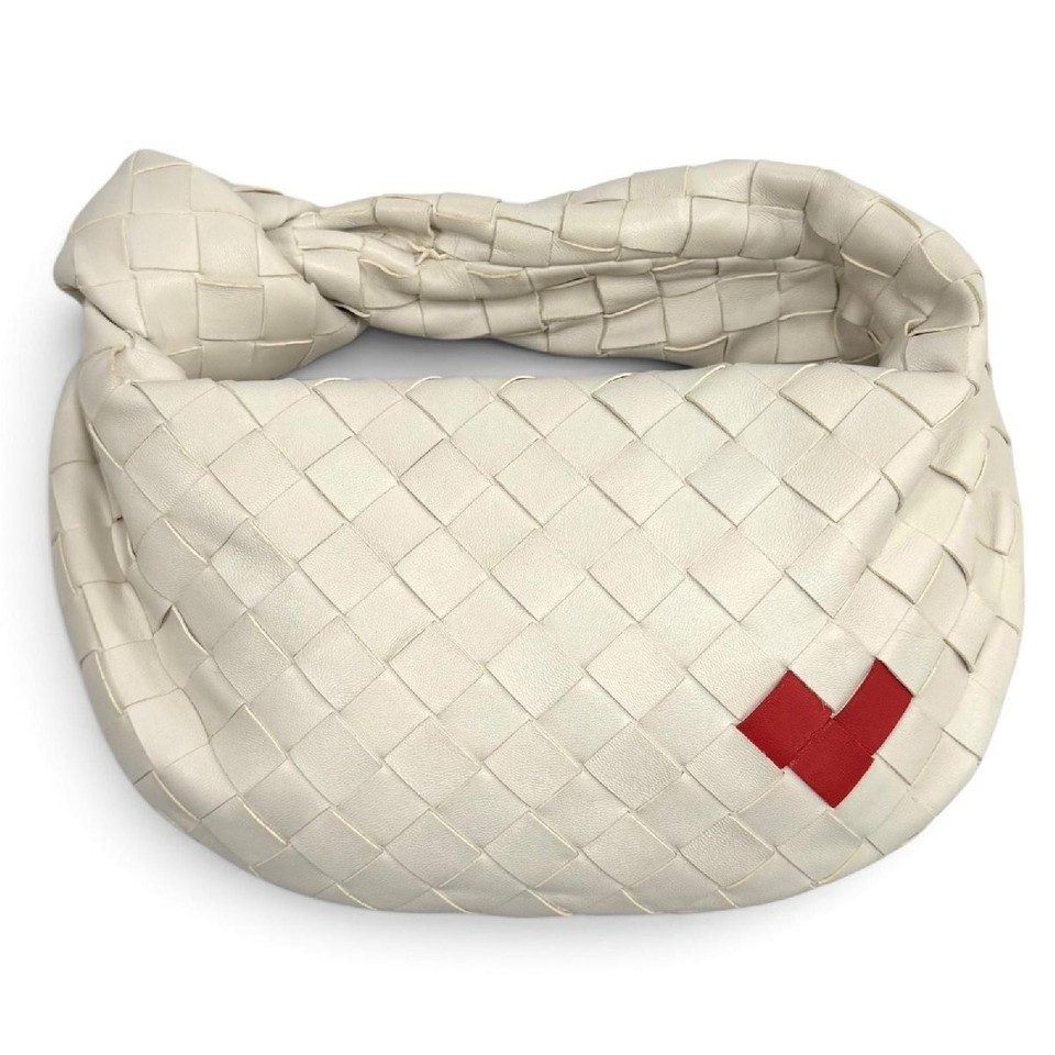 BOTTEGA VENETA 777607 Mini Jodie Heart Intrecciato Leather HandBag White Red 545