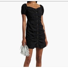 Walter Baker Odette Ruched Puff Sleeve Mini Dress Womens 12 Black Button Formal