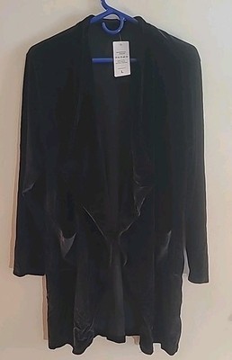 FUTURINO Women L Long Sleeve Velvet Jacket Open Front Cardigan Coat Pocket NWT