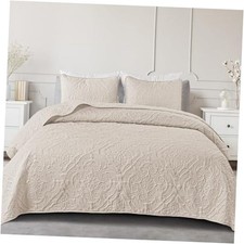 Quilt Set Oversized King Size with 2 Pillow Cal King 112"x104" Brich Beige