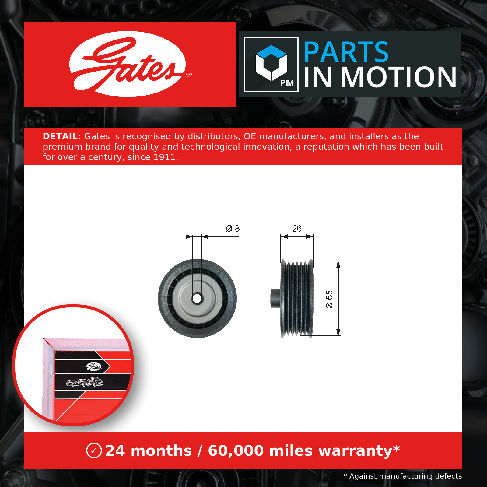 Aux Belt Idler Pulley fits FORD TRANSIT TOURNEO TDCi 2.2D 07 to 14 Guide Gates