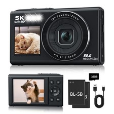 5K Digital Camera, Dual Screens Camera with 18X Digital Zoom, Compact Vloggin...