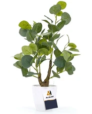 18.1 Inch Eucalyptus Tree Artificial with White Pot, Fake Eucalyptus Fake Tree f