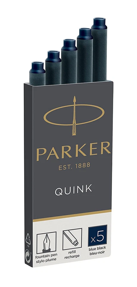 PARKER Großraum Tintenpatronen QUINK schwarz blau (5 Patronen)