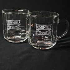 Vtg Bushmills Irish Whiskey Glass Mugs Set of 2 Clear Logo Barware Ireland