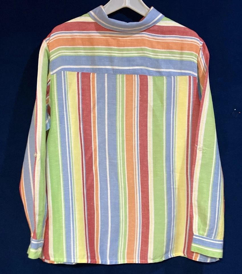 Breckenridge Woman 1X Linen Blend Top Multicolor Striped Long Sleeve Button Up - Image 4 of 4