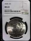 1924 NGC MS63 - Silver Peace Dollar $1 nice coin