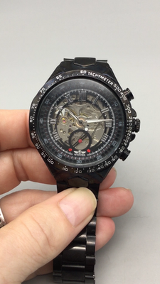 Winner TM432 Mens Watch 44mm Black Skeleton Automatic Steel