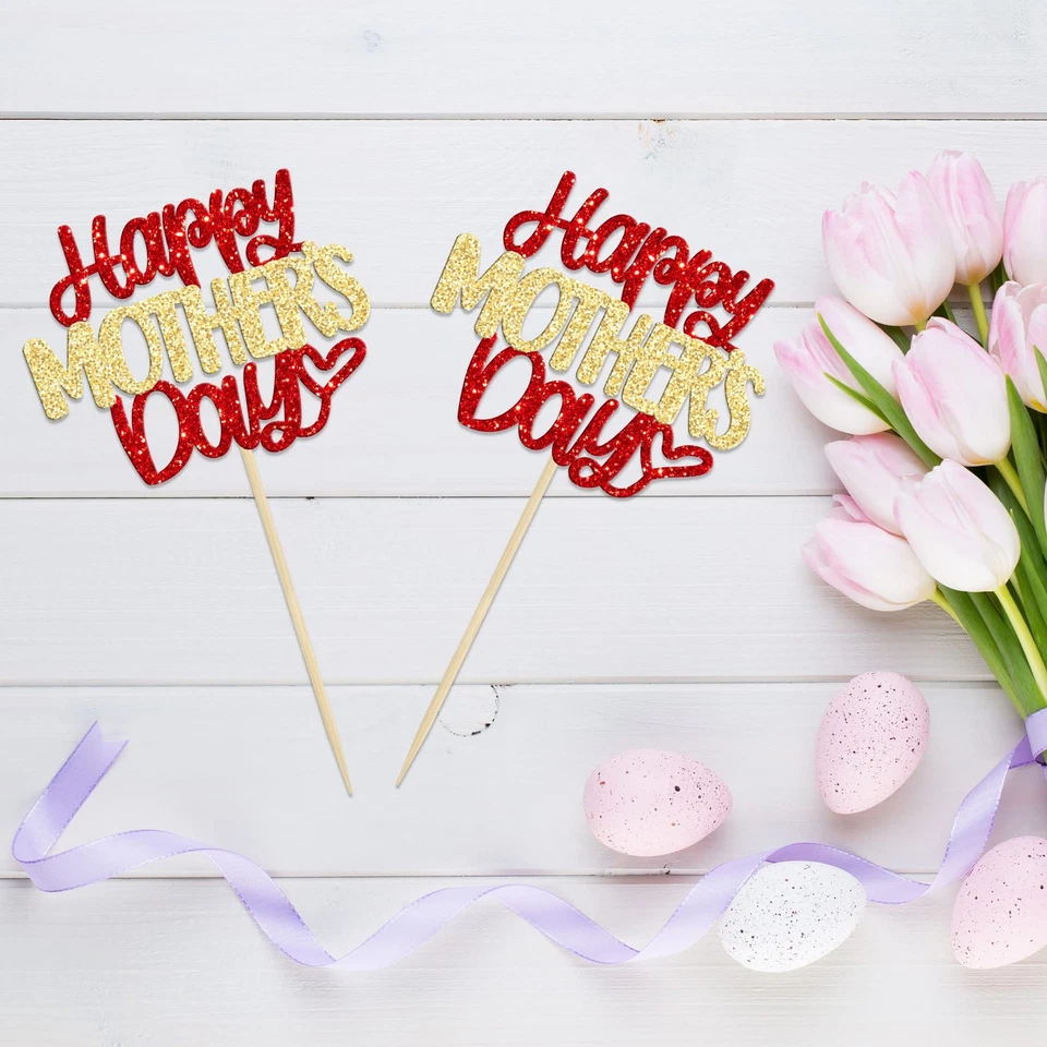 Ephlyn 24pcs Mother’s Day Cupcake Toppers Glitter Butterfly Pink Cake Decor - Image 4 of 4