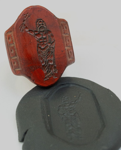 Ancient Greek Ring Seal Gemstone Hololith Intaglio God Zeus with COA Certified