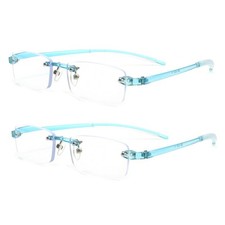 2 Pack TR90 Flexible Reading Glasses Mens Women Rimless Reader 0.50 4.00 Blue