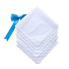 Ladies Embroidery Cotton White Handkerchiefs Lace Wedding Hankies Scalloped 6PCS