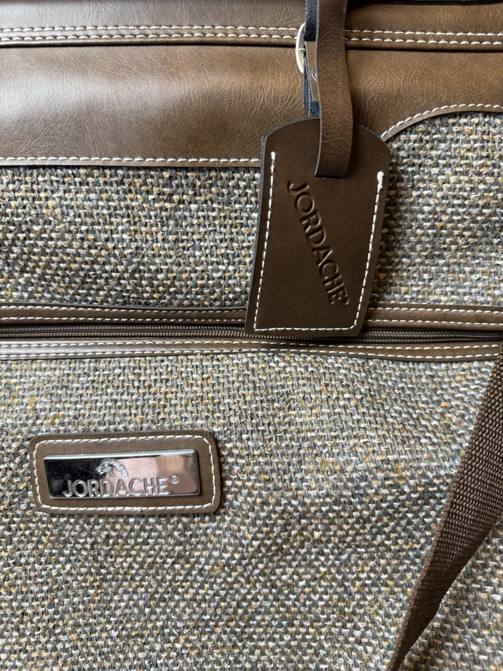 Vintage Jordache Luggage Hanging Folding Garment Travel Bag Tweed Brown - Image 3 of 4