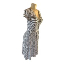 Women S Anthropologie Maeve Paladino White Black Stripe Dress Faux Wrap Button