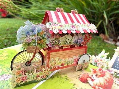 Super süße 3D Pop-Up Blumen & Kätzchen Einladungskarte & Umschlag
