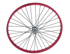 NEW 26 X 1.75 ALLOY FRONT WHEEL 36 SPOKE 12GBLACK 3/8 AXLE SINGLE WALL RED.