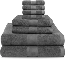 8 PCS DEEP GRAY TOWELS SET SOFT FLUFFY ABSORBENT 100% COTTON GREATWESTERNTEX