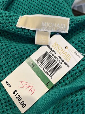 マイケル Michael Kors Pullover Hoodie Open Knit Sweater Green Long Sleeve