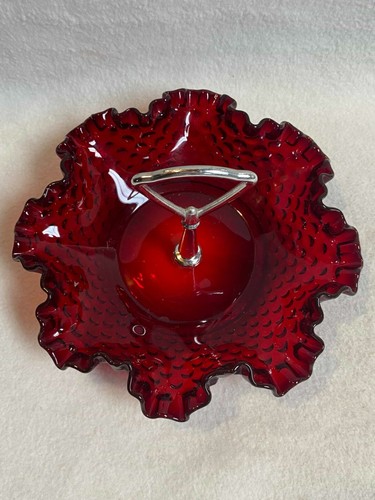 Vintage Ruby Red Hobnail Candy Dish with Handle - Picture 6 of 6