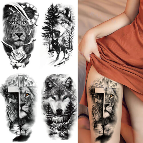 Transfer Tattoos Waterproof Temporary Tattoos Lion Tiger Fake Sticker Wolf Leg