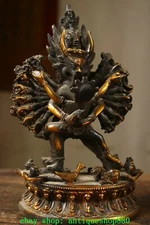 7.4''Old Tibet Tibetan Bronze Gilt Yamantaka Yama Dharmaraja Buddha Statue