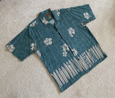 VTG Men  s L Green Floral Aloha Hawaiian Camp Shirt, Short Sleeve, Button Front