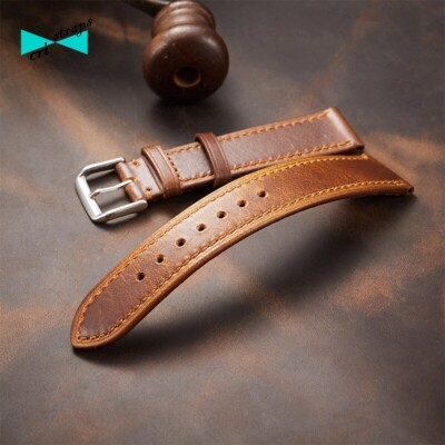 Cinturino orologio in vera pelle marrone liscio vintage uomo 18 19 - Main Image